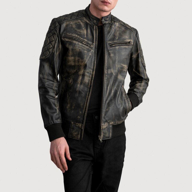 Mens Sven Distressed Brown Leather Bomber Jacket Open Front-4-1724139045318